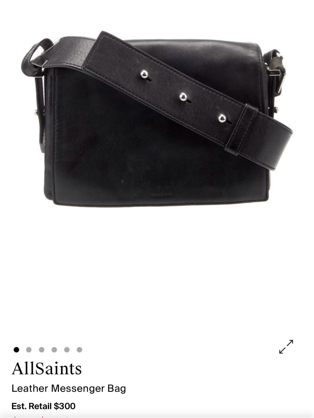 AllSaints Black Leather Messenger with Silver Studs